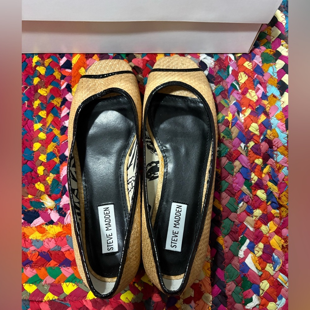 STEVE MADEEN BONTI NATURAL RAFFIA BALLET FLAT SHOES